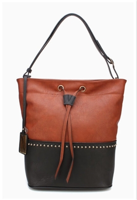 Deep brown and black bucket handbag