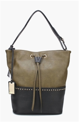 Olive and black bucket style handbag