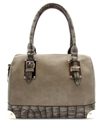 Stone satchel handbag with animal print trim