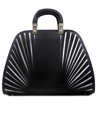 Black textured bowling style handbag