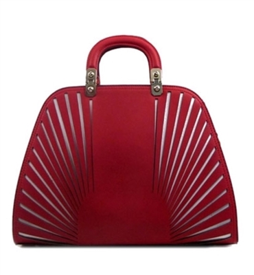 Red textured bowling style handbag