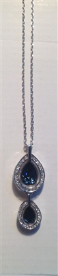 Blue and white double teardrop Swarovski crystal necklace