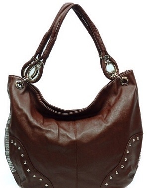 Large brown chain trim hobo handbag with longer strap included