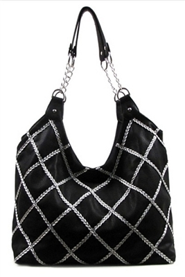 Black Hobo Handbag with Silver Trim