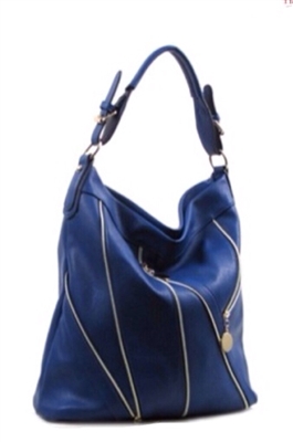 Blue hobo handbag with zipper trim