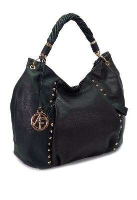 Flora Black hobo style handbag with studs and a longer strap included