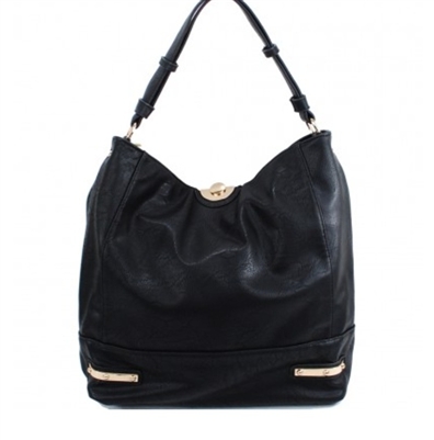 Large black handbag with gold tone hardware