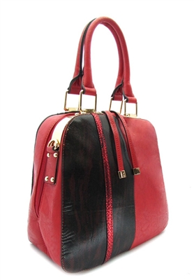 Red and black handbag with longer strap included