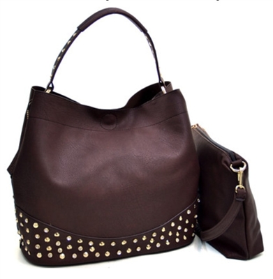 Brown tote handbag with rhinestones, 10