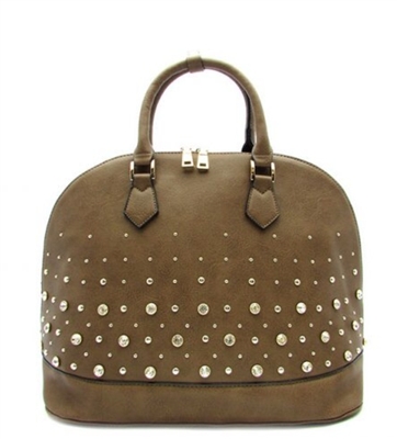 Brown bowling style handbag with rhinestones