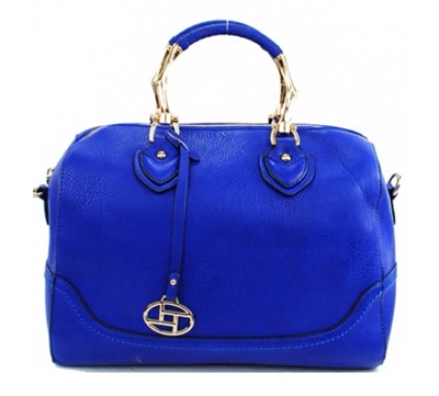 Blue barrel satchel with longer strap included