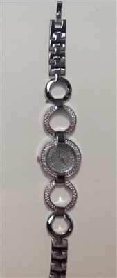 Silver tone watch with crystal embellishment