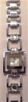 Silver tone square watch with crystals