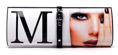 White and black clutch handbag