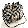 Houndstooth bucket style handbag