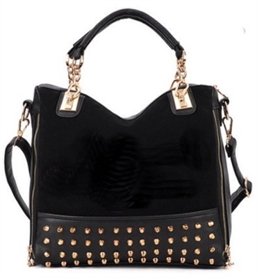 Black tote handbag with studs