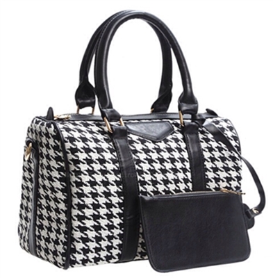 Houndstooth Barrel Satchel